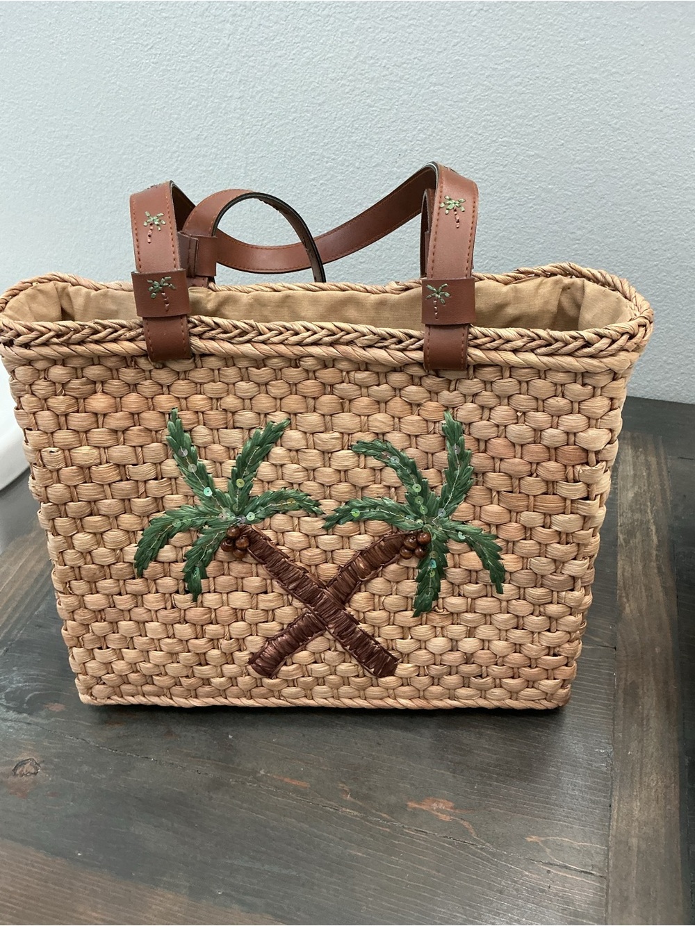 Cappelli Straworld Palm Tree Straw Tote Bag - Tan/Green